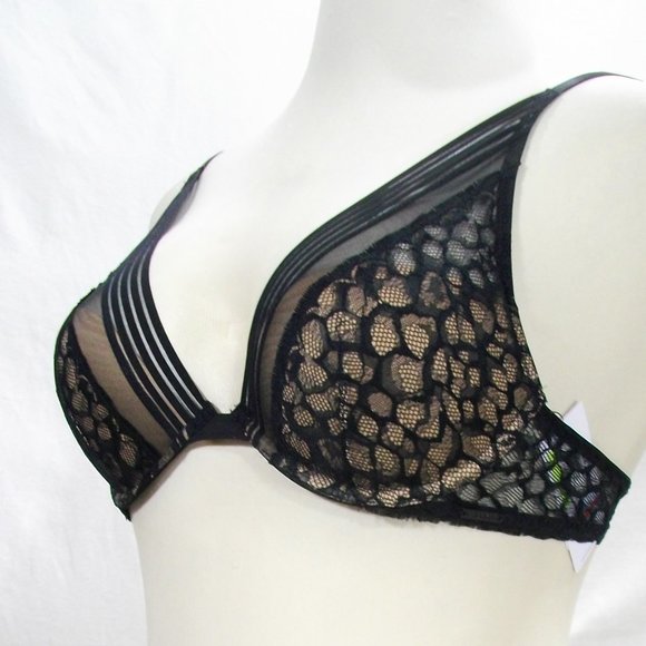 32D / Medium Calvin Klein Vixen Molded Lace Bra & Thong Set Black NWT - Picture 8 of 16